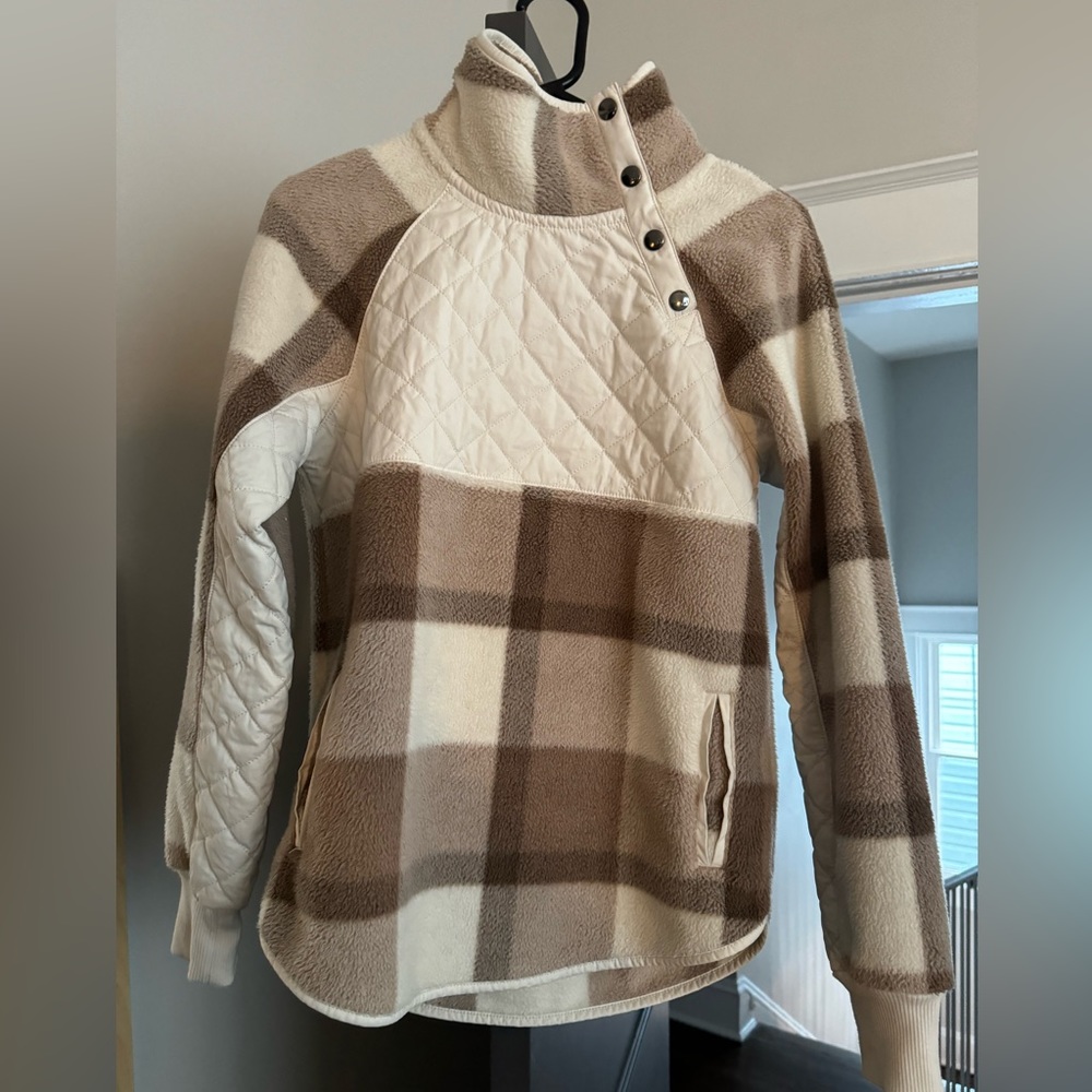 Abercrombie Asymmetrical Snap-up Fleece Checkered Pullover